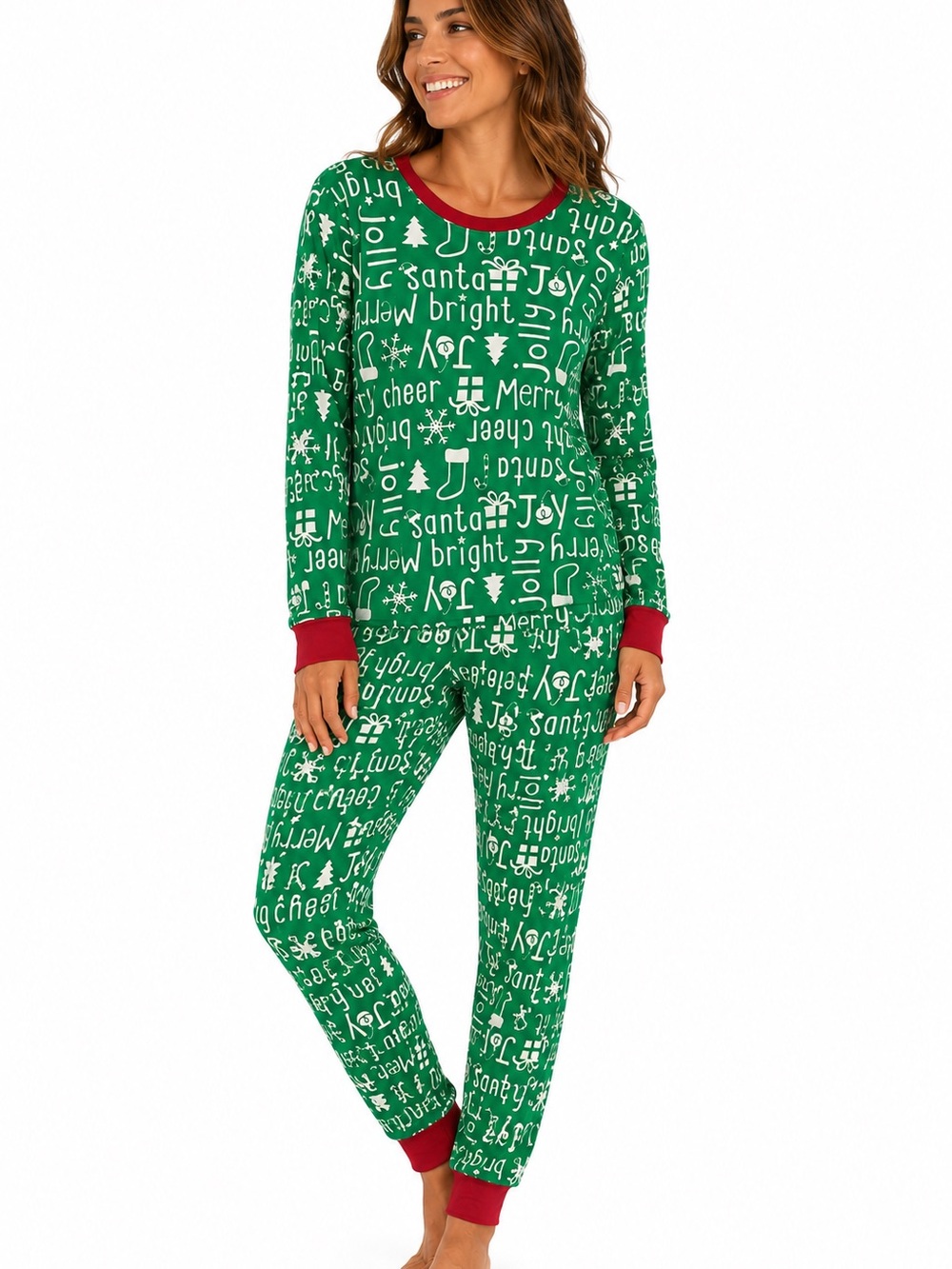 Carter’s Adult Green Red Matching Holiday Christmas Word-Print Pajama Set